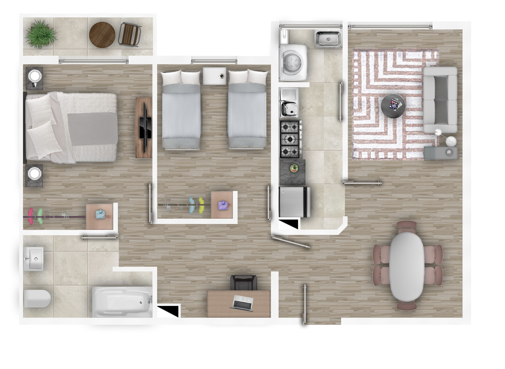 Planta Tipología A — 2 dormitorios — Condominio Parque El Maitén