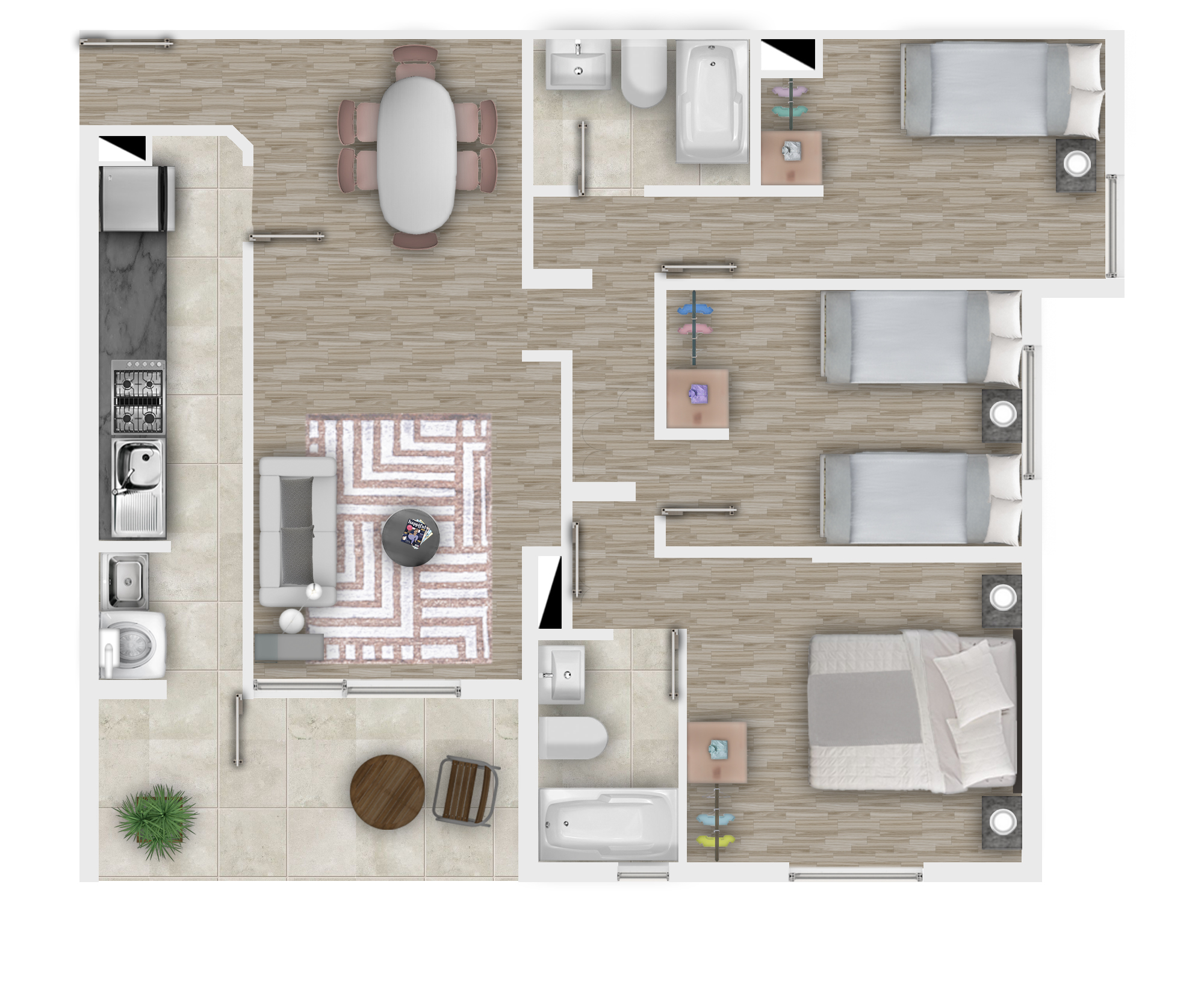 Planta Tipología C — 2 dormitorios con balcón